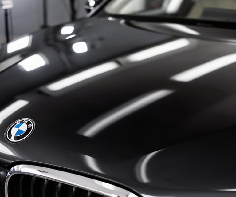 Dark BMW bonnet reflecting LED lights after swirl mark removal