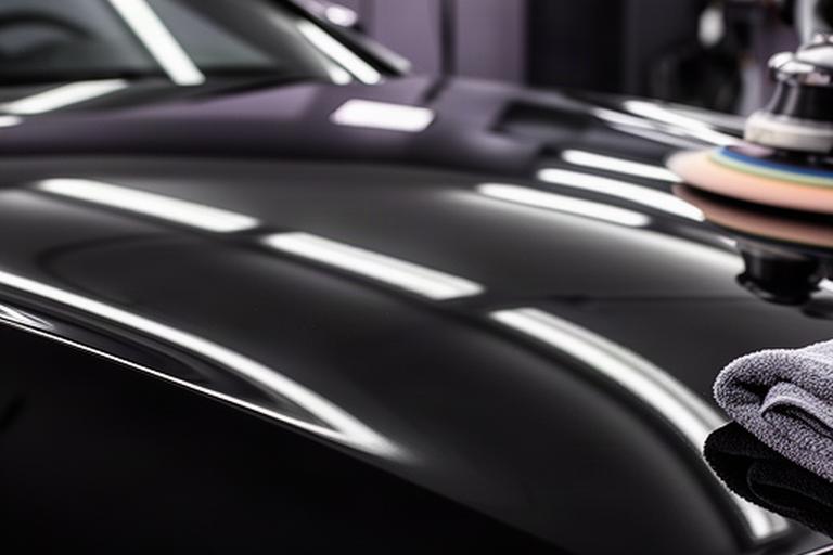 Black BMW bonnet showing deep gloss after multi-stage paint correction in a detailing bay