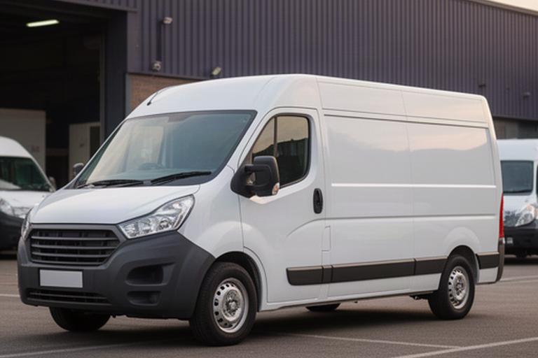 Clean white courier van prepared for daily work outside a South London depot