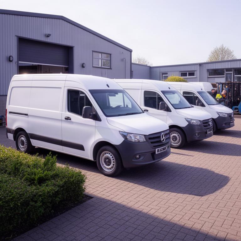 Small group of clean courier vehicles lined up outside a South London business premises