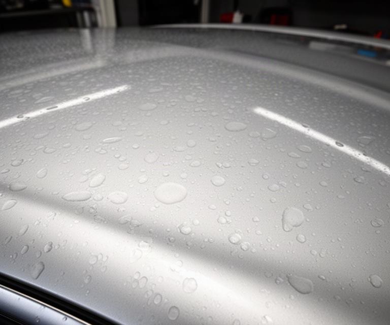 Silver Mercedes bonnet marked by mineral water spots after outdoor parking