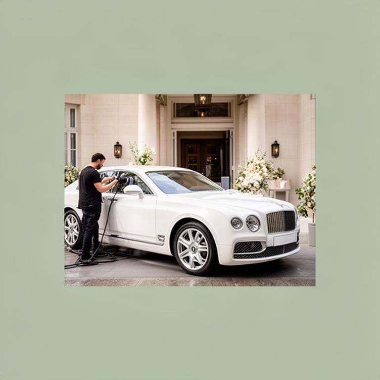 White wedding Bentley polished outside a South London venue before a ceremony